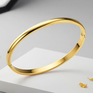 Bullion Gold Solid Stainless Steel Oval Hinged Bangle in Gold