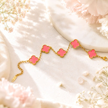 Bullion Gold Coral Pink Clover Bracelet