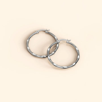 Bullion Gold Fem Hammered Hoop Earrings 30mm