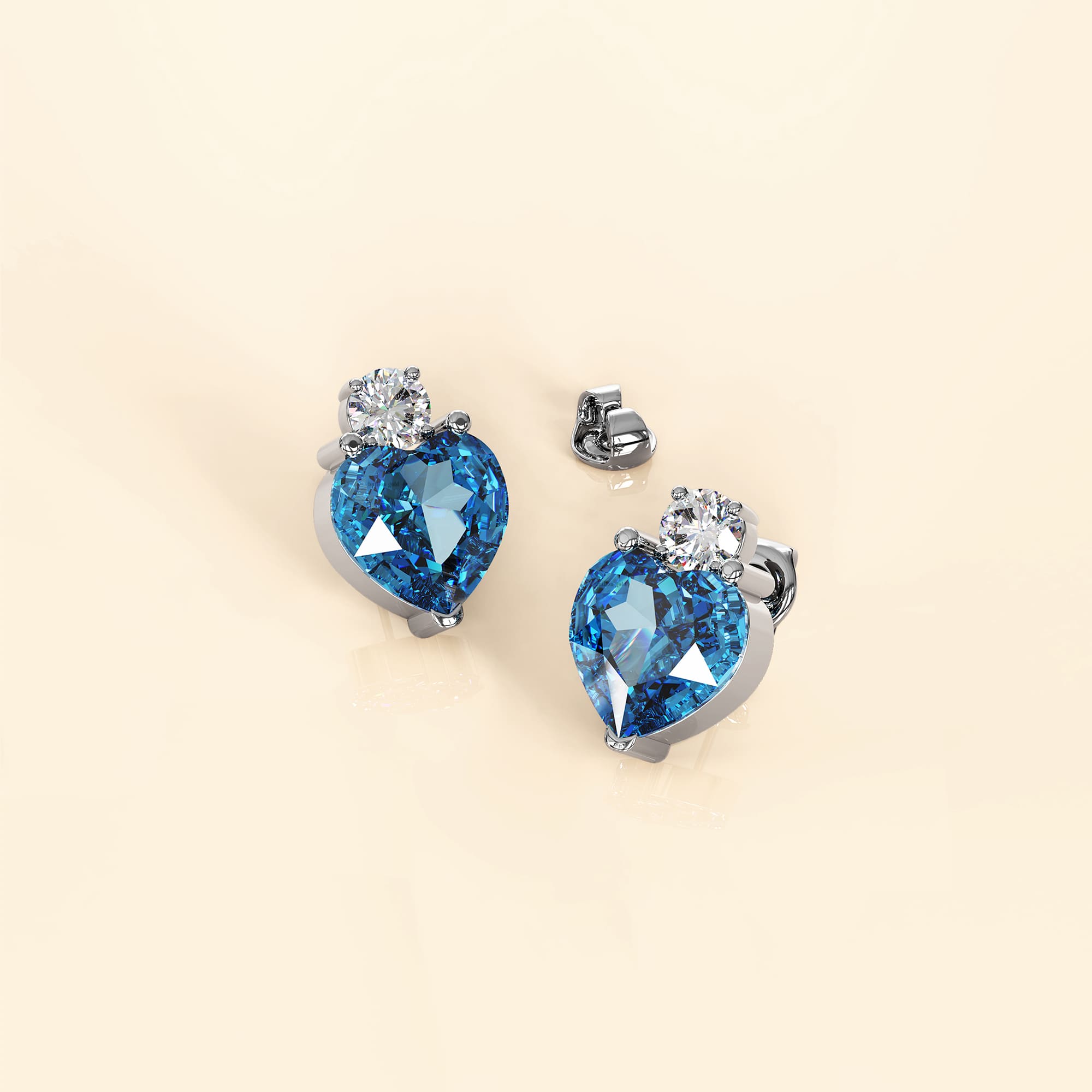My Amore Blue Love Heart White Gold Layered Stud Earrings