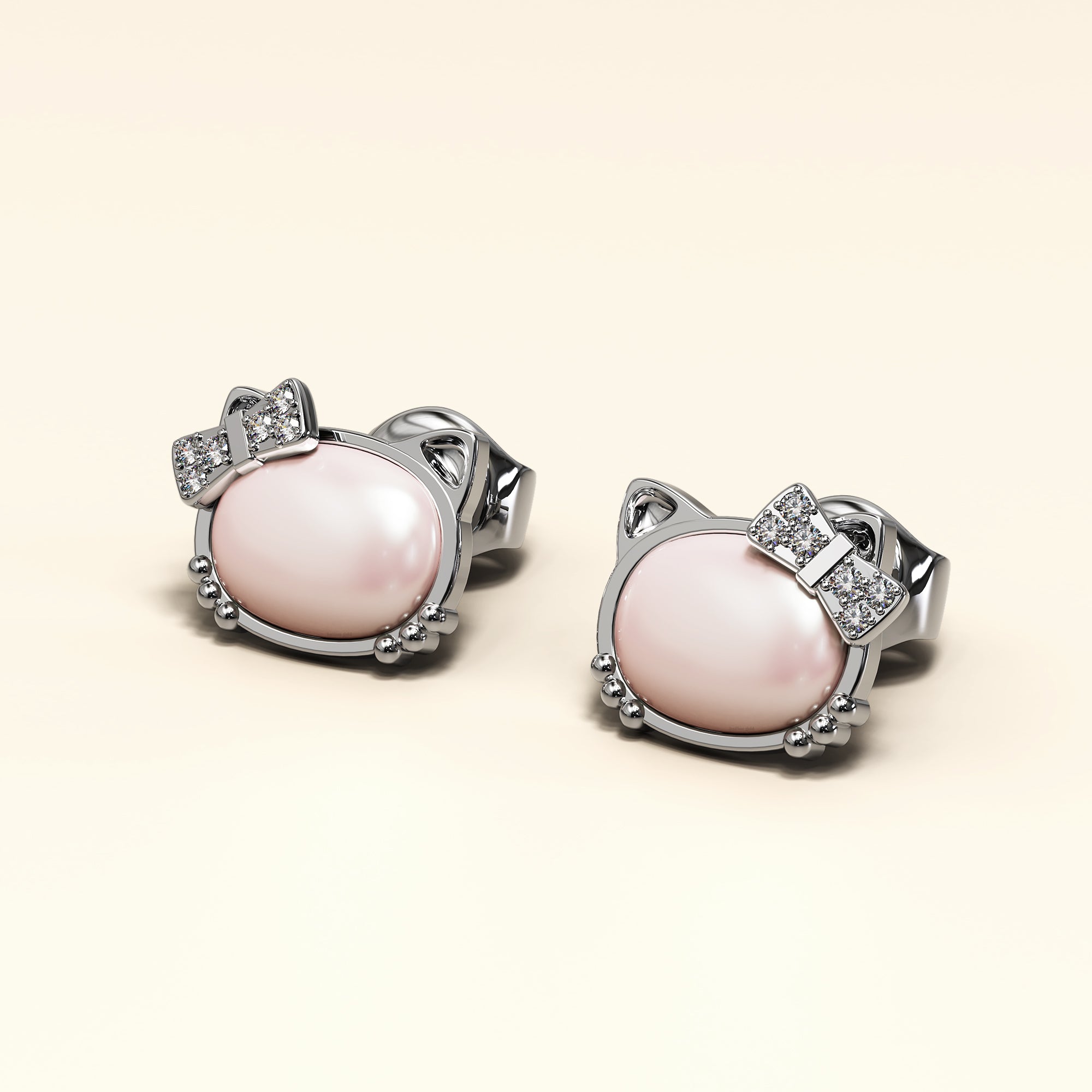 Hello Kitty Soft Pink White Gold Layered Stud Earrings