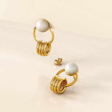 Bullion Gold Helena Pearl & Charm Ring Gold Drop Earrings