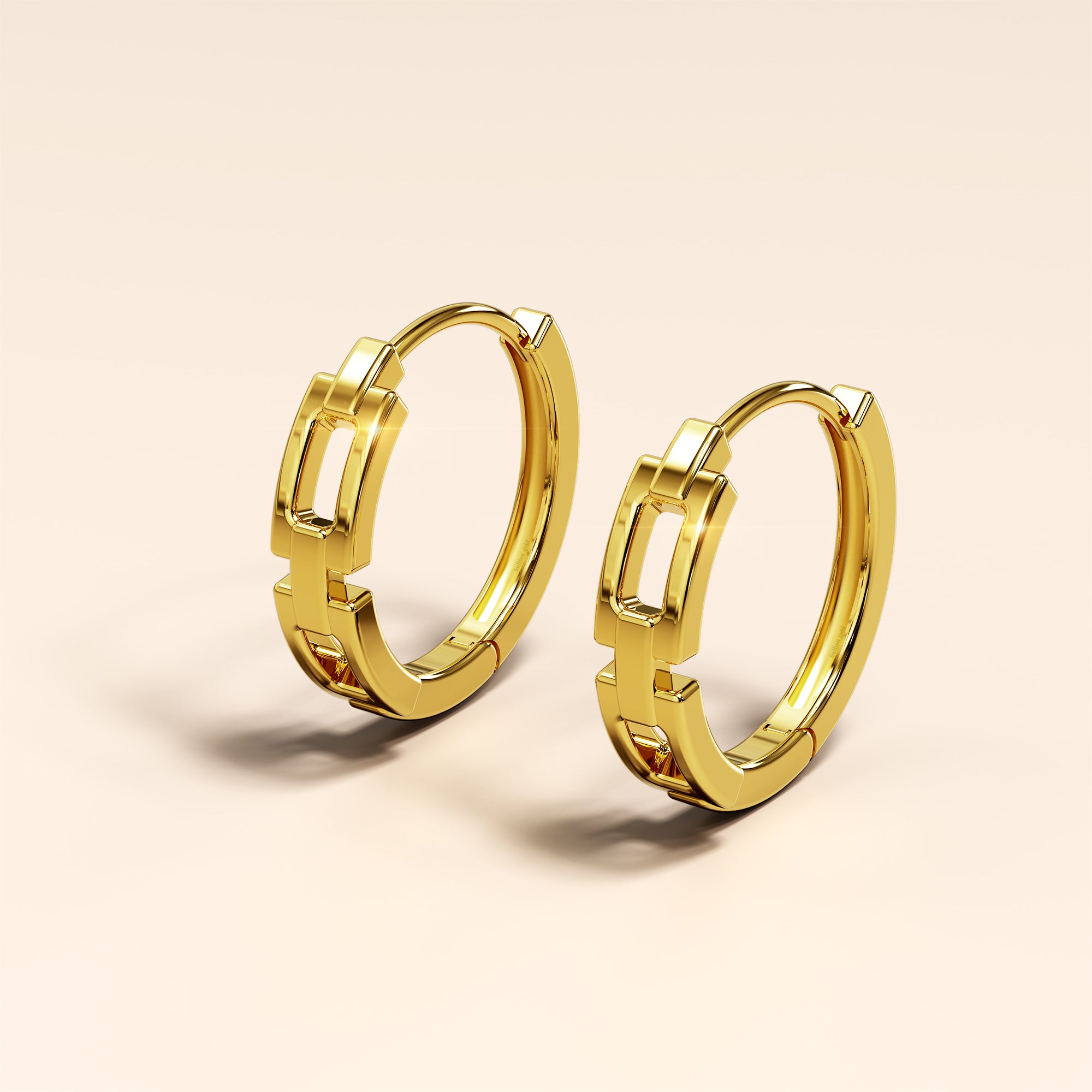 Square Linked Chain Huggie Earrings Gold