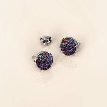 Amalgam White Gold Layered Champagne Stone Stud Earrings 15mm