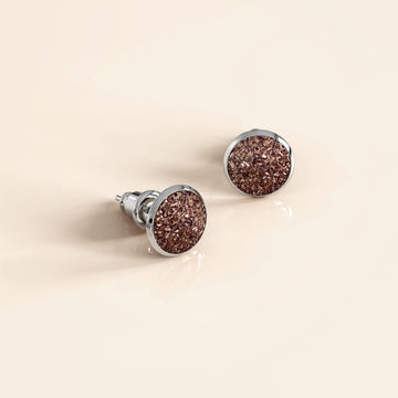 Bullion Gold Amalgam White Gold Layered Pink Stone Stud Earrings 15mm