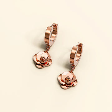 Dainty Rose Layered in Rose Gold Stainless Steel Drop Earrings