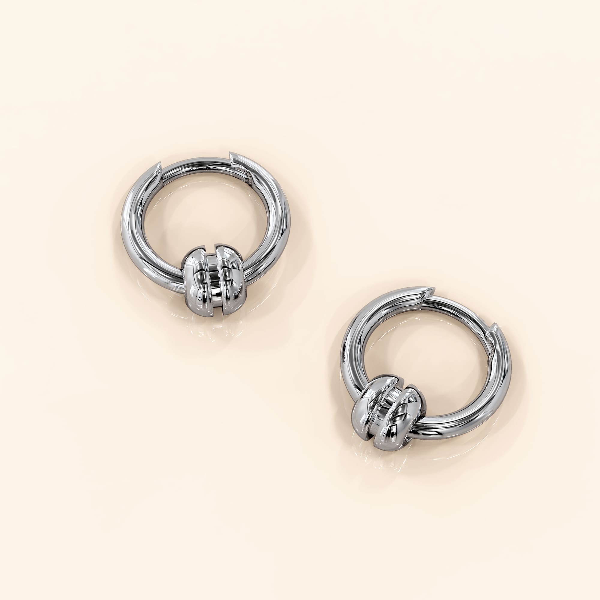Klovi Round Bead White Gold Layered Earrings