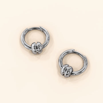 Klovi Round Bead White Gold Layered Earrings