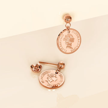 Bullion Gold Coin Drop Rose Gold Layered Earrings