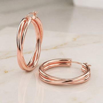 Bullion Gold Subtle Hoop Rose Gold Layered Earrings