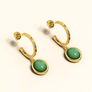 Bullion Gold Green Aventurine Luminary Hoop Earrings in Gold