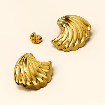 Bullion Gold Ridged Shell Gold layered Stud Earrings