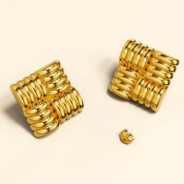Bullion Gold Ridged Square Gold layered Stud Earrings