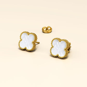Bullion Gold White Clover Stud Earrings