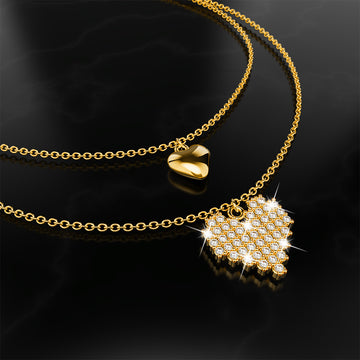 Pixel Heart Layered Necklace in Gold Layered Stainless Steel
