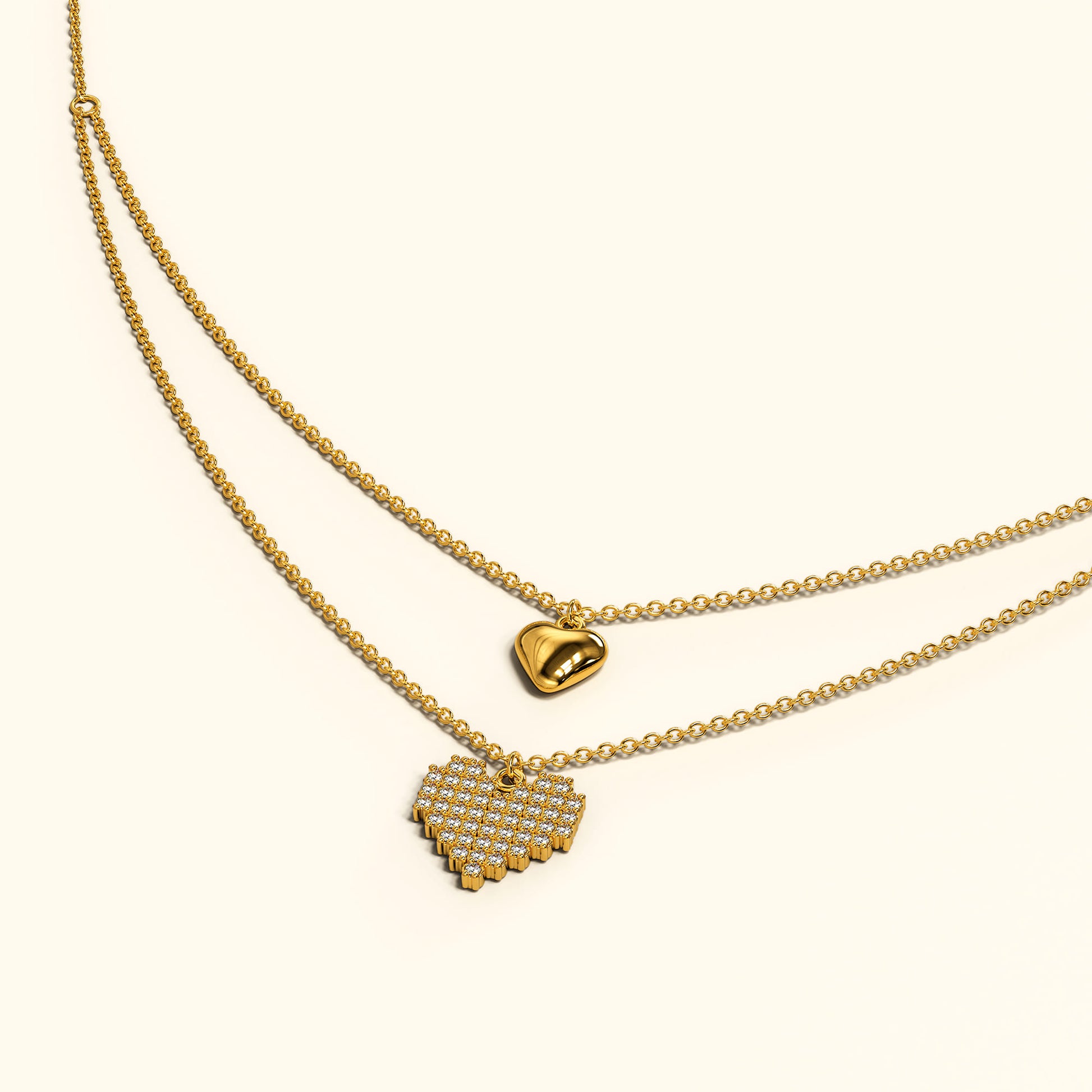Bullion Gold Pixel Heart Yellow Gold Zirconia Crystal Necklace