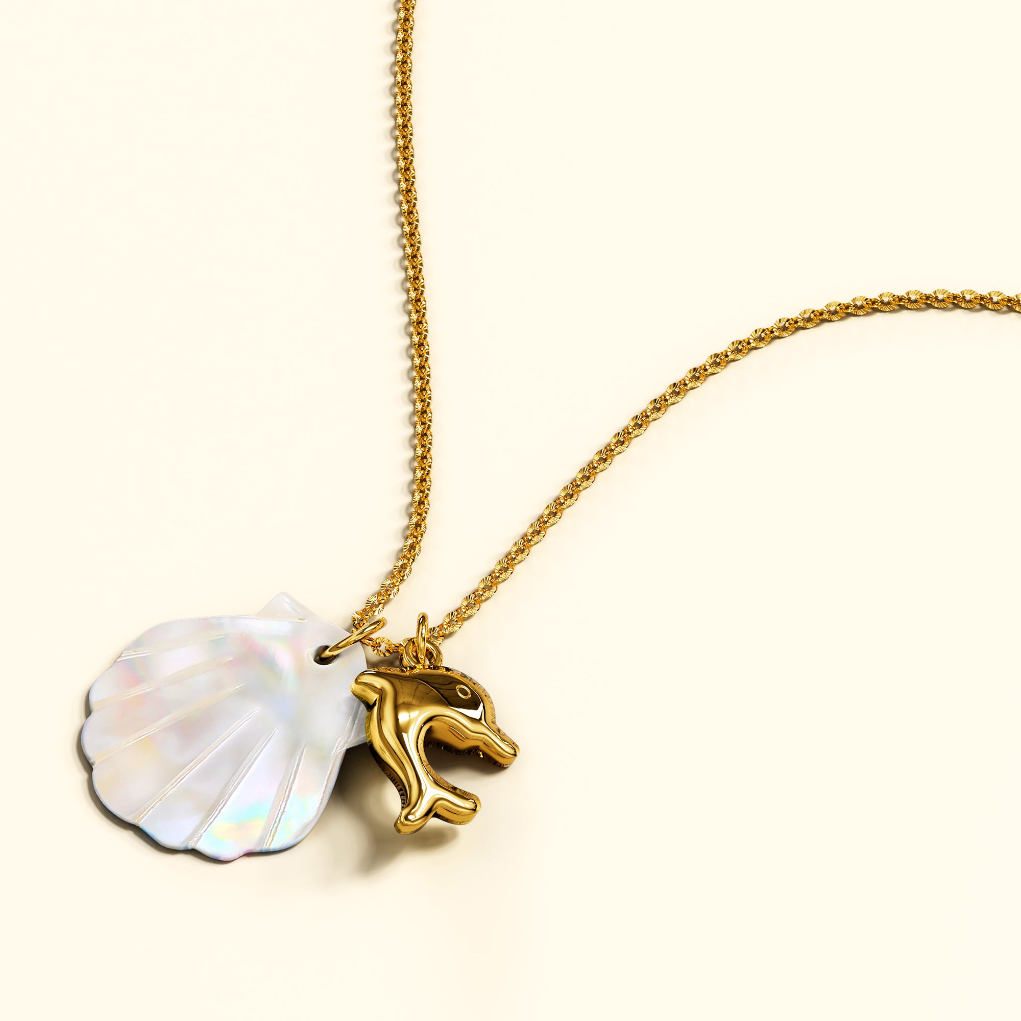 Pearl Shell & Gold Dolphin Necklace