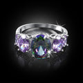 Five Colourful Stone Baguette setting White Gold Layered Band Ring