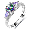 Vintage Inspired Colourful Stone Solid Engagement White Gold Layered Band Ring