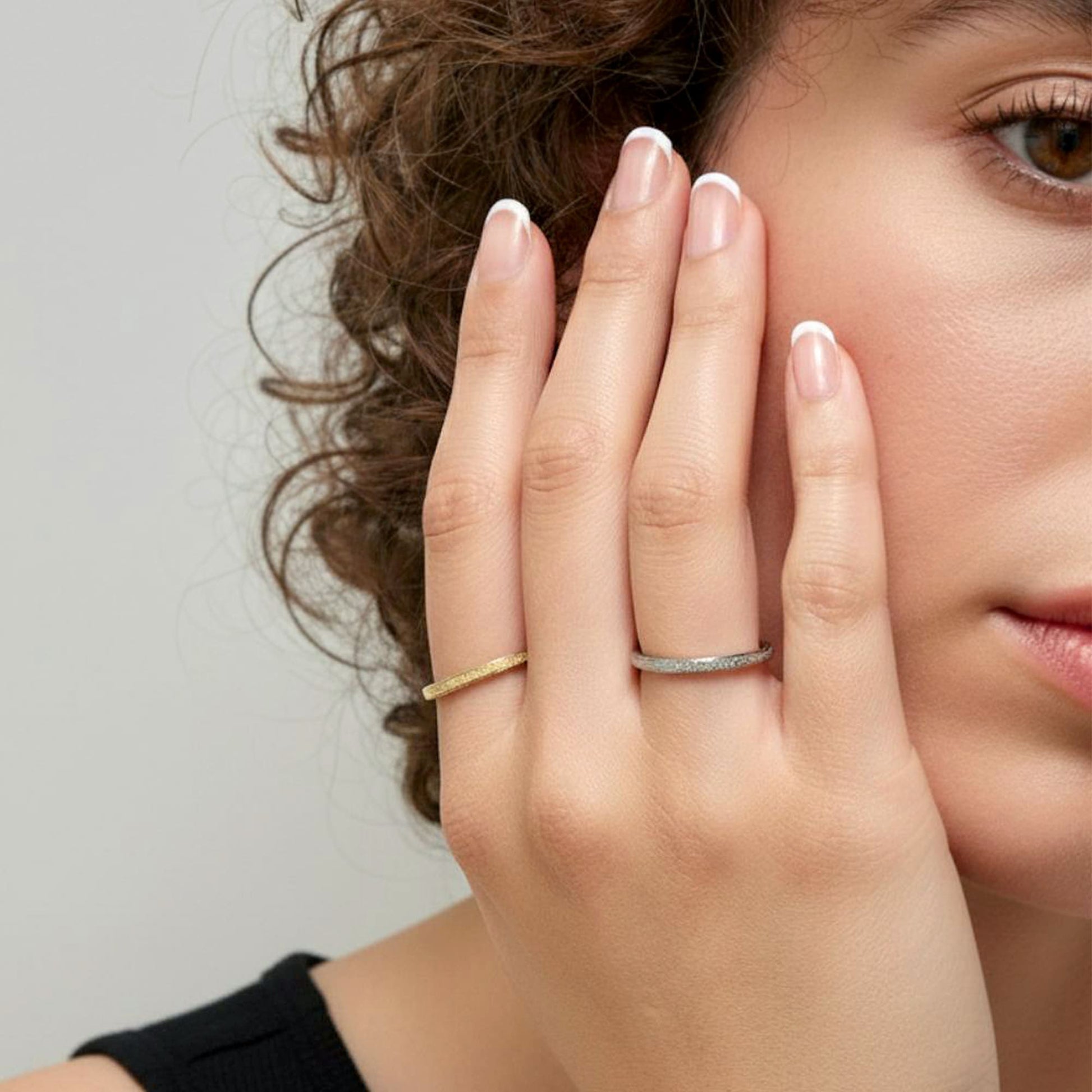 Deva Glitter Textured Stacker Ring - 7
