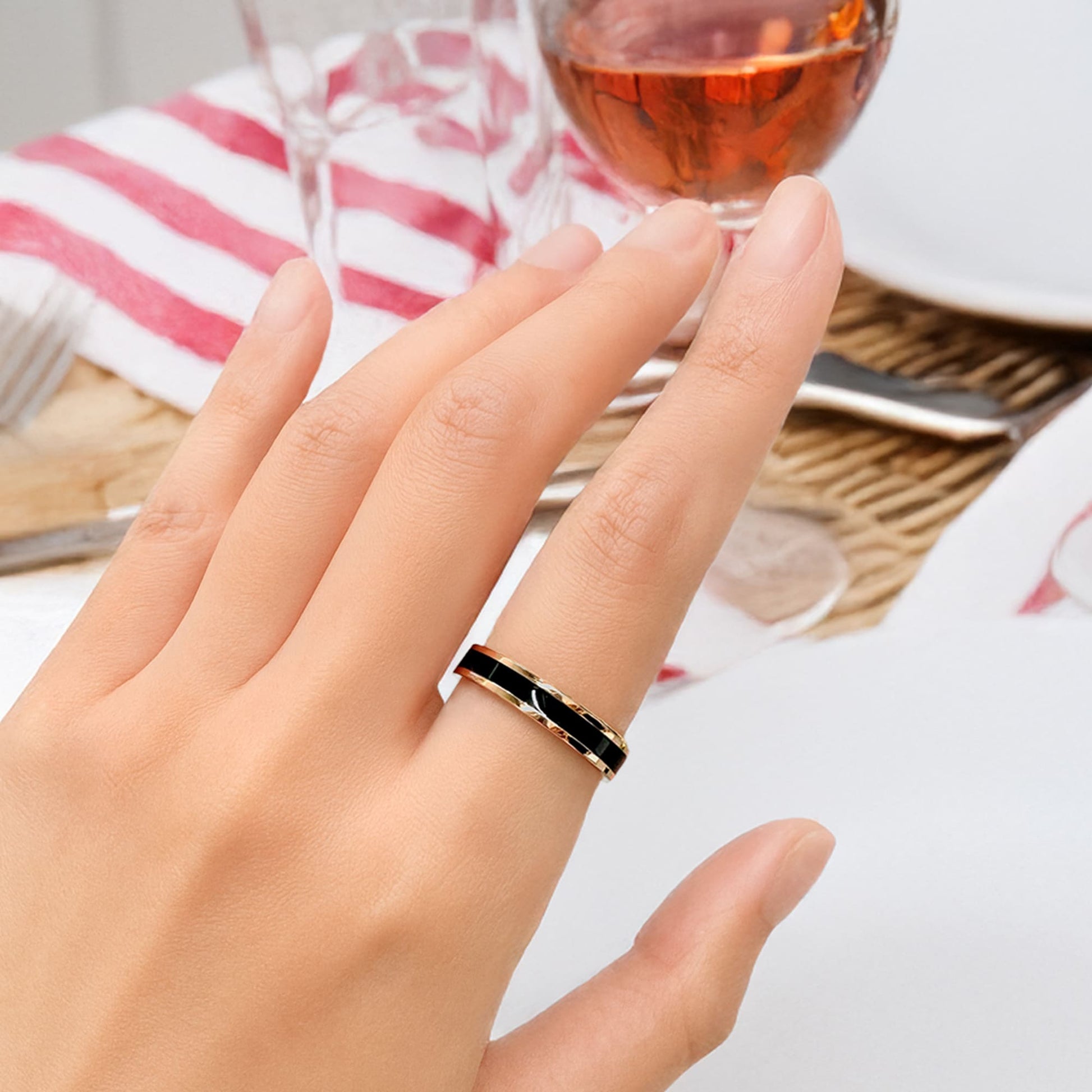 Ceres Timeless Ring Black Enamel Ring in Rose Gold - 7