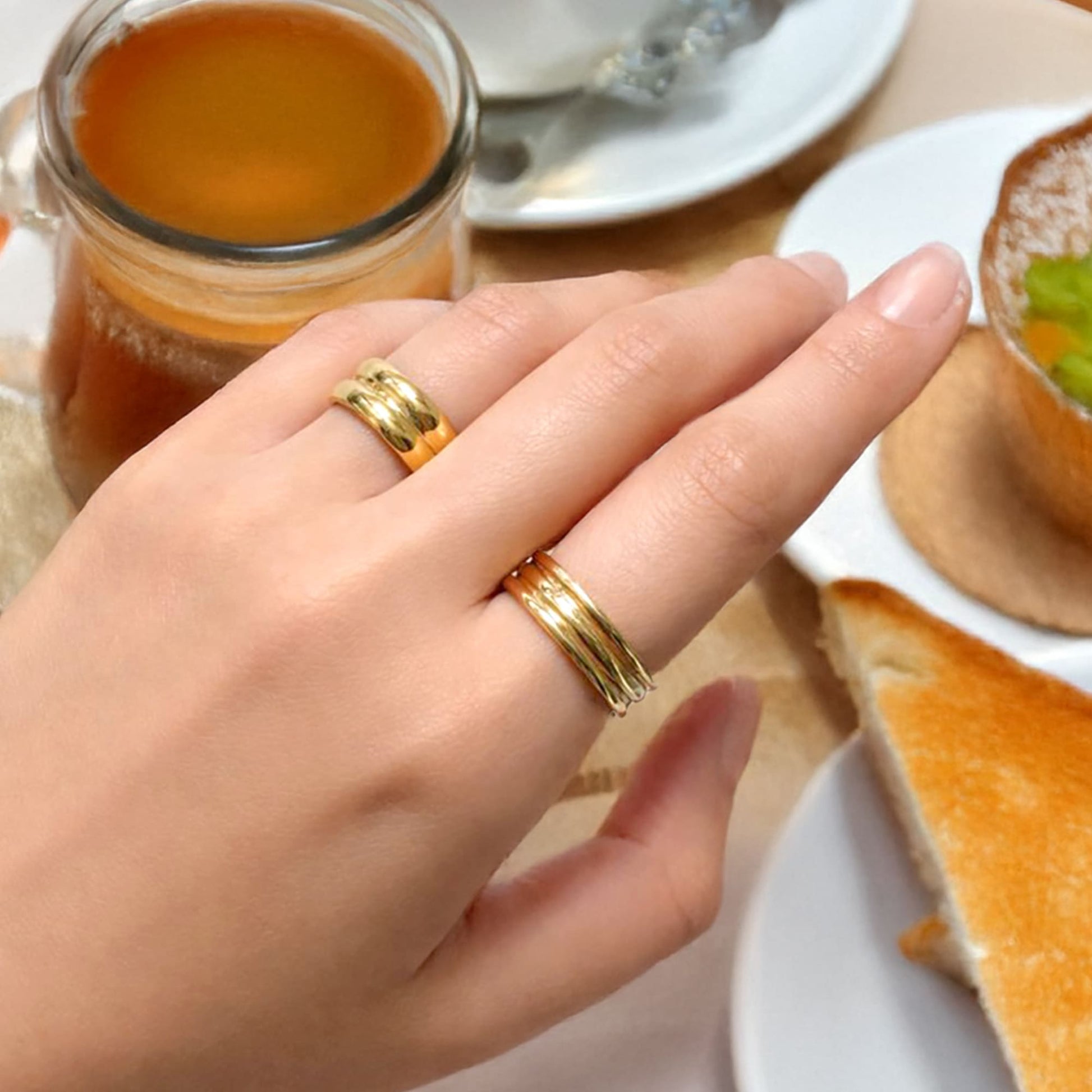 Twin Gleam Radiant Fusion Gold Layered Ring - 15