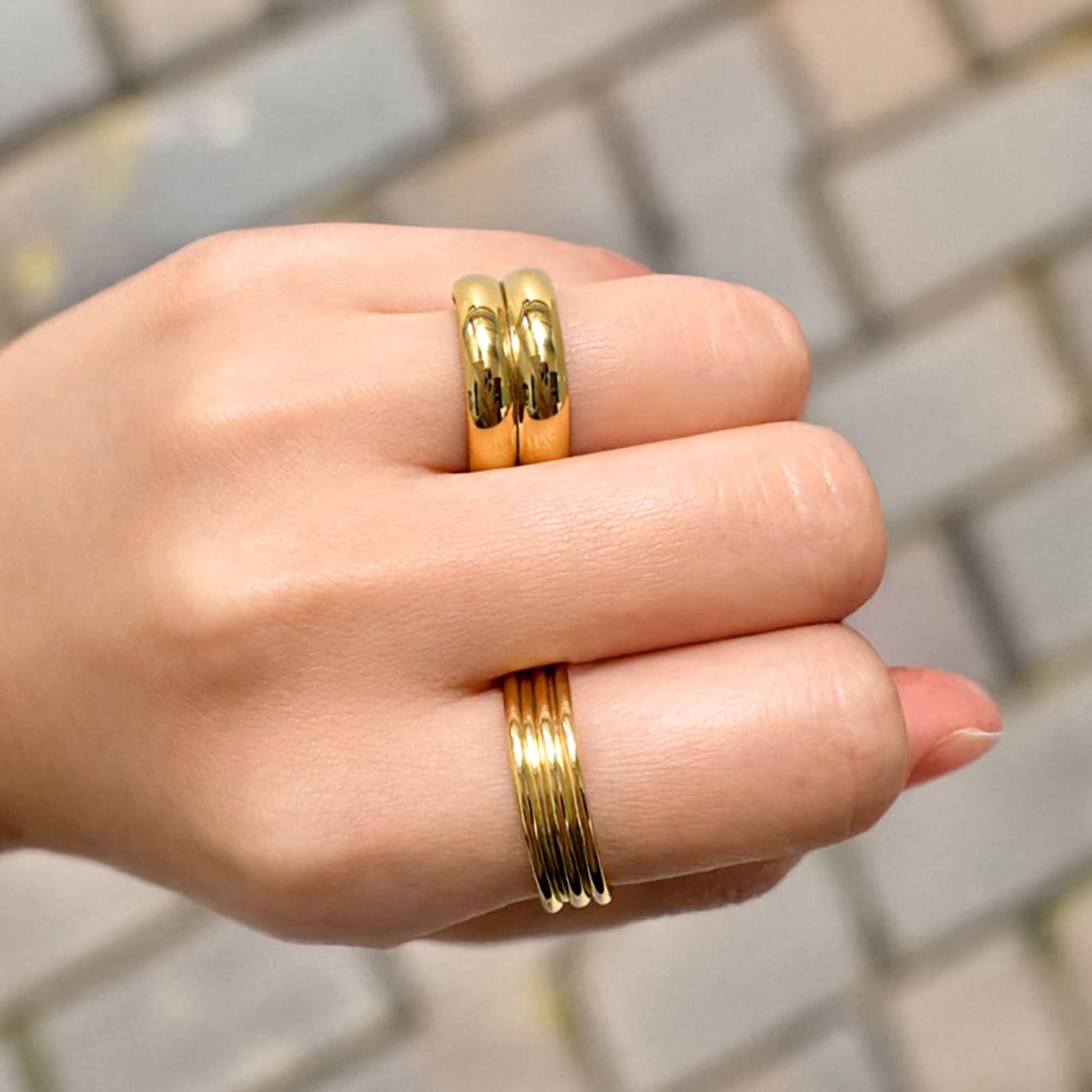 Twin Gleam Radiant Fusion Gold Layered Ring - 16