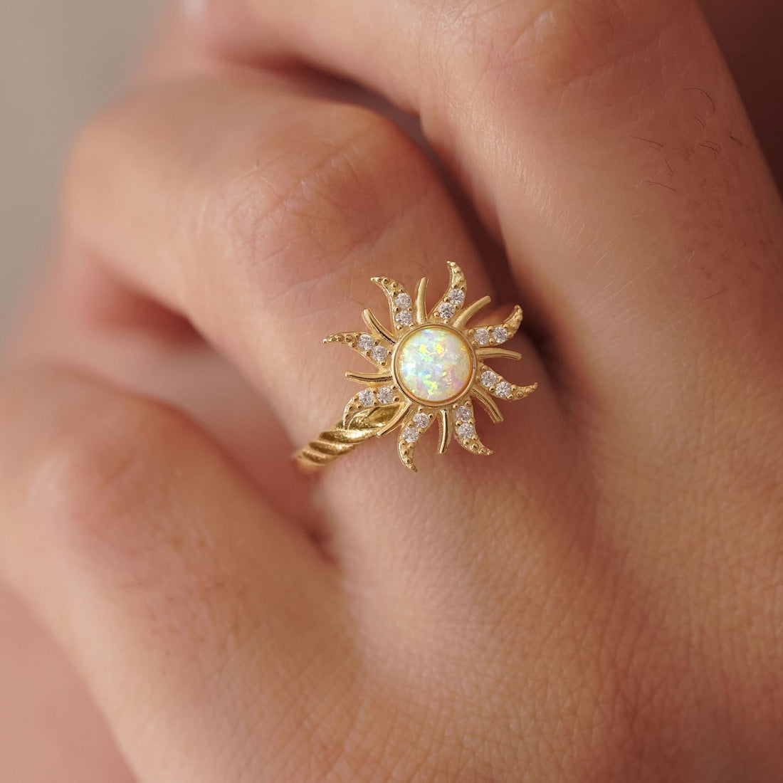 Adjustable Celestial Opal Sun Ring