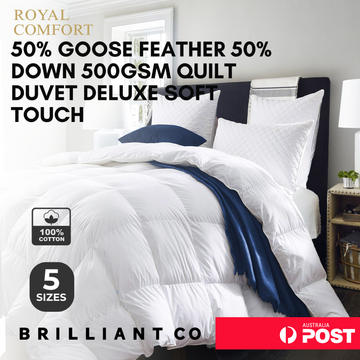 Royal Comfort 50% Goose Feather 50% Down 500GSM Quilt Duvet Deluxe Soft Touch