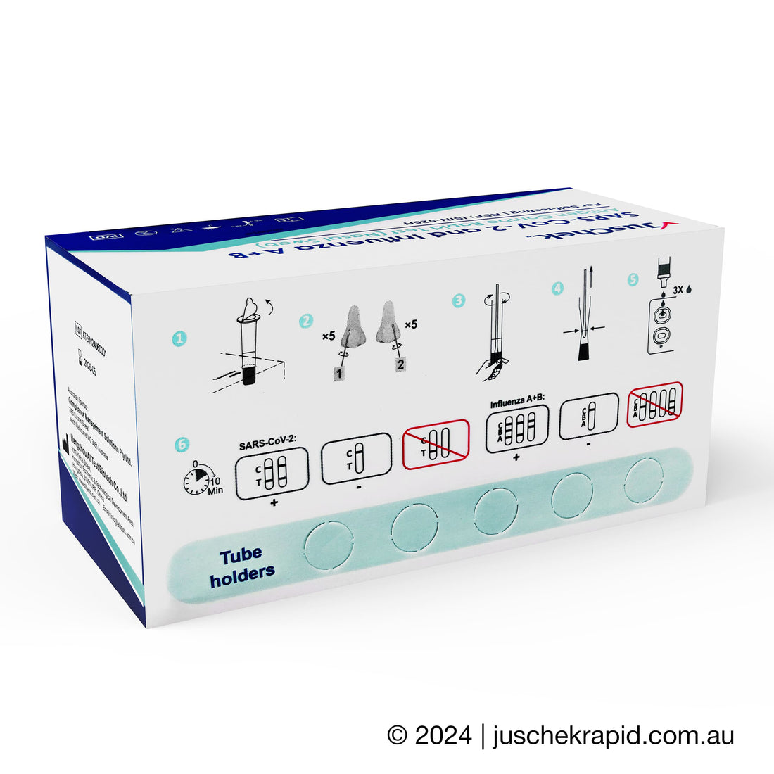 JusChek COVID-19 and Influenza A + B Combo Rapid Antigen Test RATs (Nasal Swab) - 10 Pack