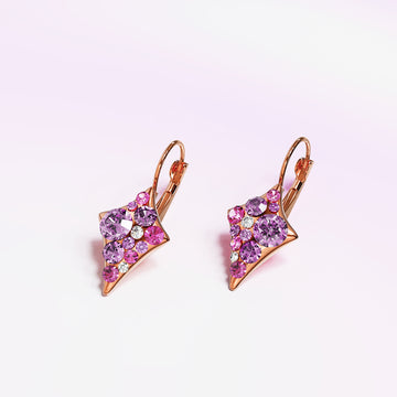 Shades Of Pink Clustered Crystals Leverback Earrings In Rose Gold