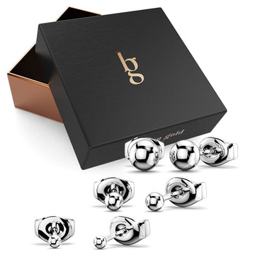 Boxed 3 Pairs Ball Stud Earrings Set White Gold