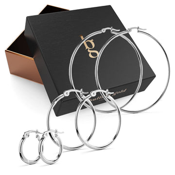 Boxed 3pr Trishia White Gold Hoops Earrings Set