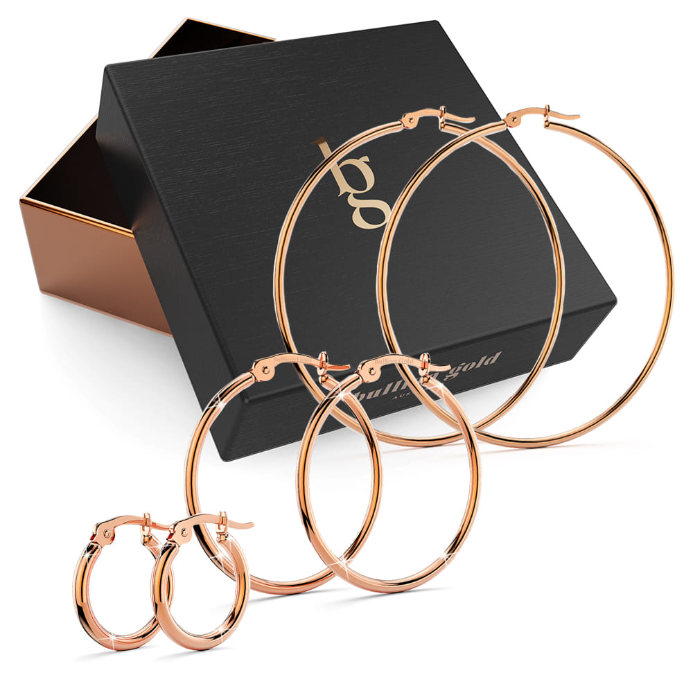 Boxed 3pr Trishia Rose Gold Hoops Earrings Set