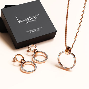 Boxed Orbit Earrings & Necklace Set with SWAROVSKI® Crystal in Rose Gold