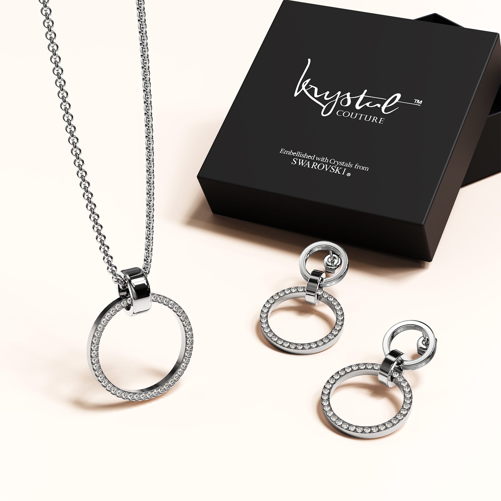 Boxed Orbit Earrings & Necklace Set with SWAROVSKI® Crystal in White Gold