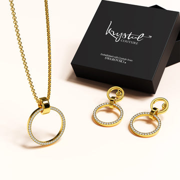 Boxed Orbit Earrings & Necklace Set with SWAROVSKI® Crystal in Gold