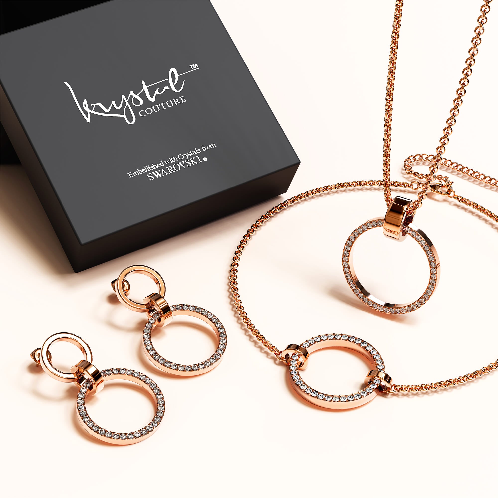 Boxed Orbit Earrings, Bracelet & Necklace Set with SWAROVSKI® Crystal in Rose Gold