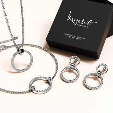 Boxed Orbit Earrings, Bracelet & Necklace Set with SWAROVSKI® Crystal in White Gold