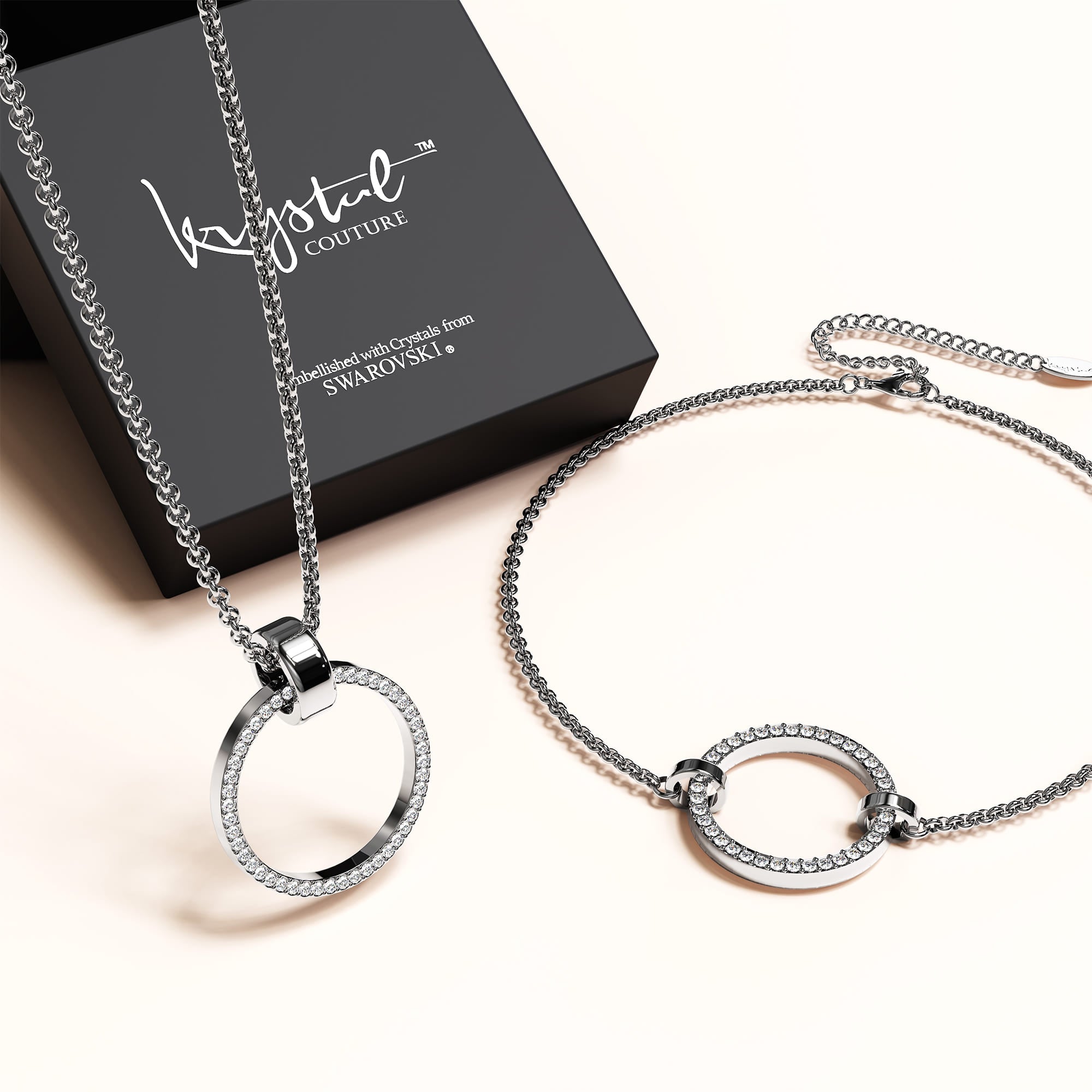 Boxed Orbit Beauty Bracelet & Charm Necklace Set with SWAROVSKI® Crystal in White Gold