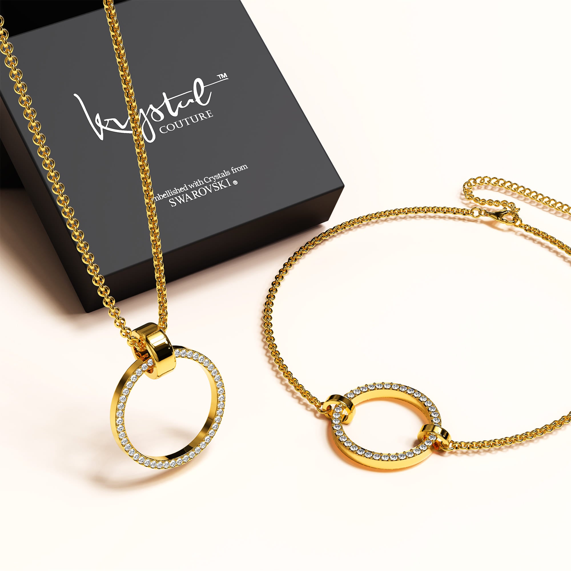 Boxed Orbit Beauty Bracelet & Charm Necklace Set with SWAROVSKI® Crystal in Gold