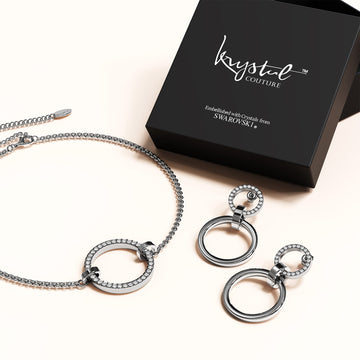 Boxed Orbit of Radiance Earrings & Beauty Bracelet Set with SWAROVSKI® Crystal in White Gold