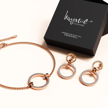 Boxed Orbit of Elegance Earrings & Beauty Bracelet Set with SWAROVSKI® Crystal in Rose Gold