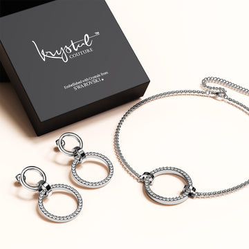 Boxed Orbit of Elegance Earrings & Beauty Bracelet Set with SWAROVSKI® Crystal in White Gold