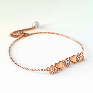 Rose Gold Alternate Upside Down Heart-Shaped Bracelet Embellished With SWAROVSKI® Crystals