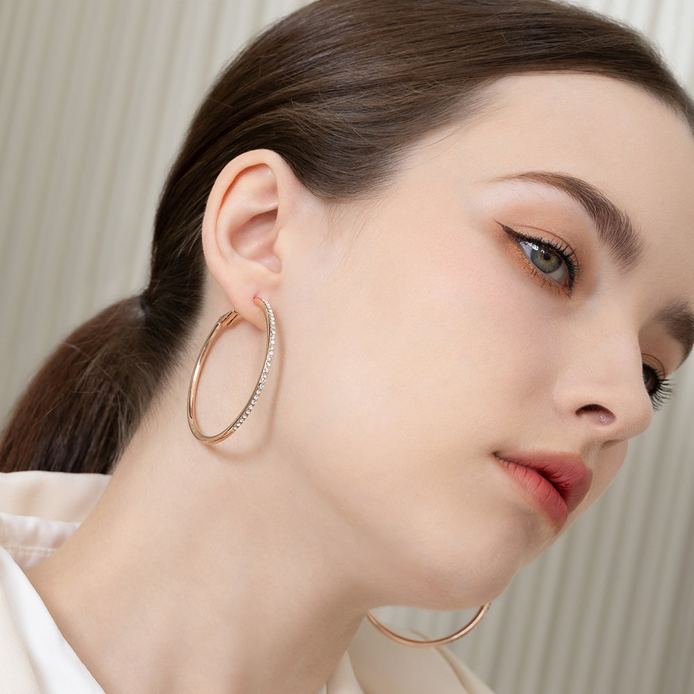 Endless Hoop Earrings Embellished With SWAROVSKI® Crystals in Rose Gold - 45mm