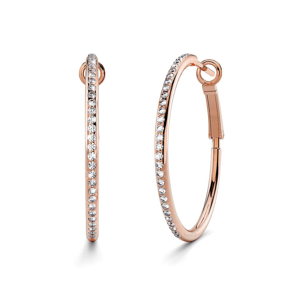 Endless Hoop Earrings Embellished With SWAROVSKI® Crystals in Rose Gold - 35 mm