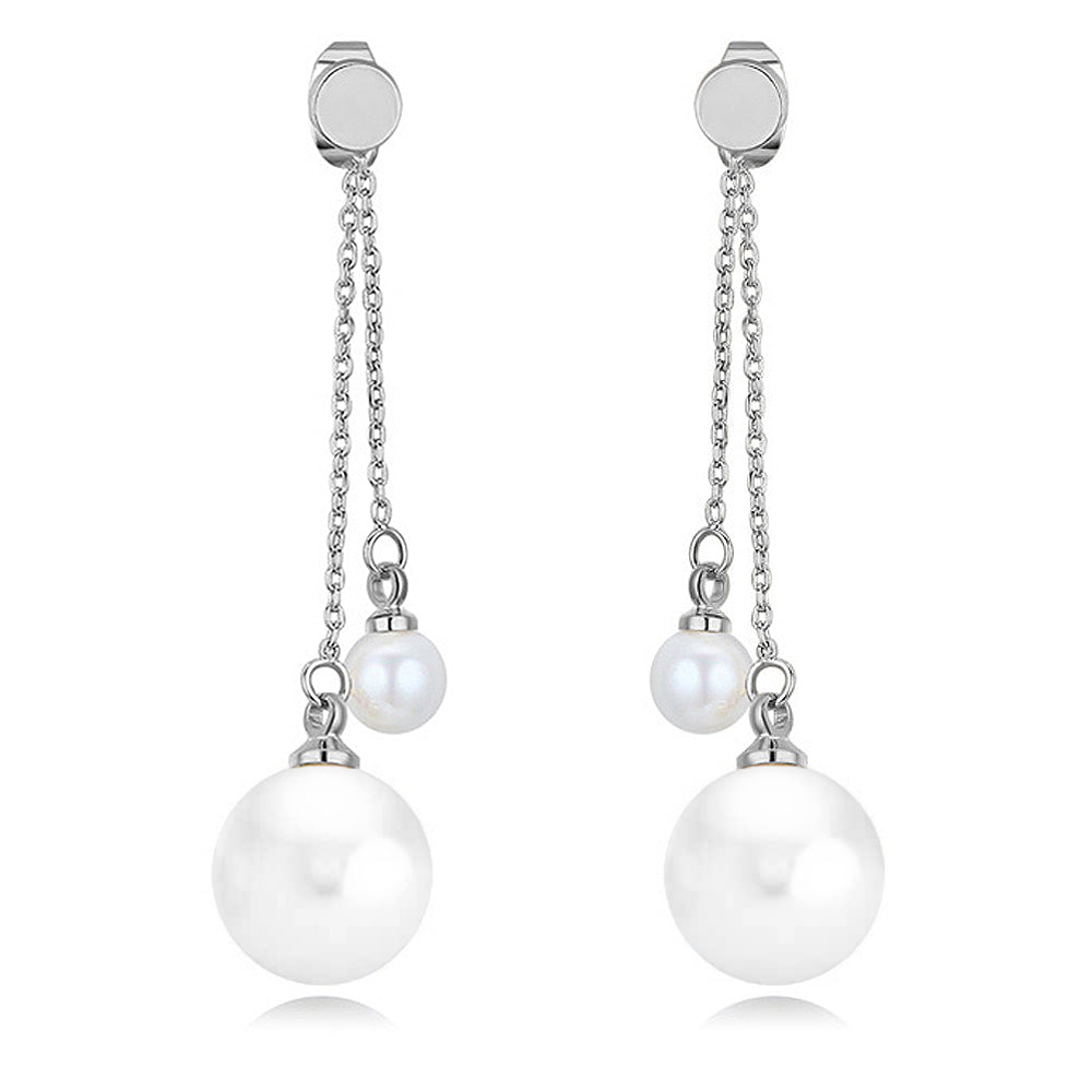 Duo Pearl Dangle Earrings Embellished With SWAROVSKI® Crystals