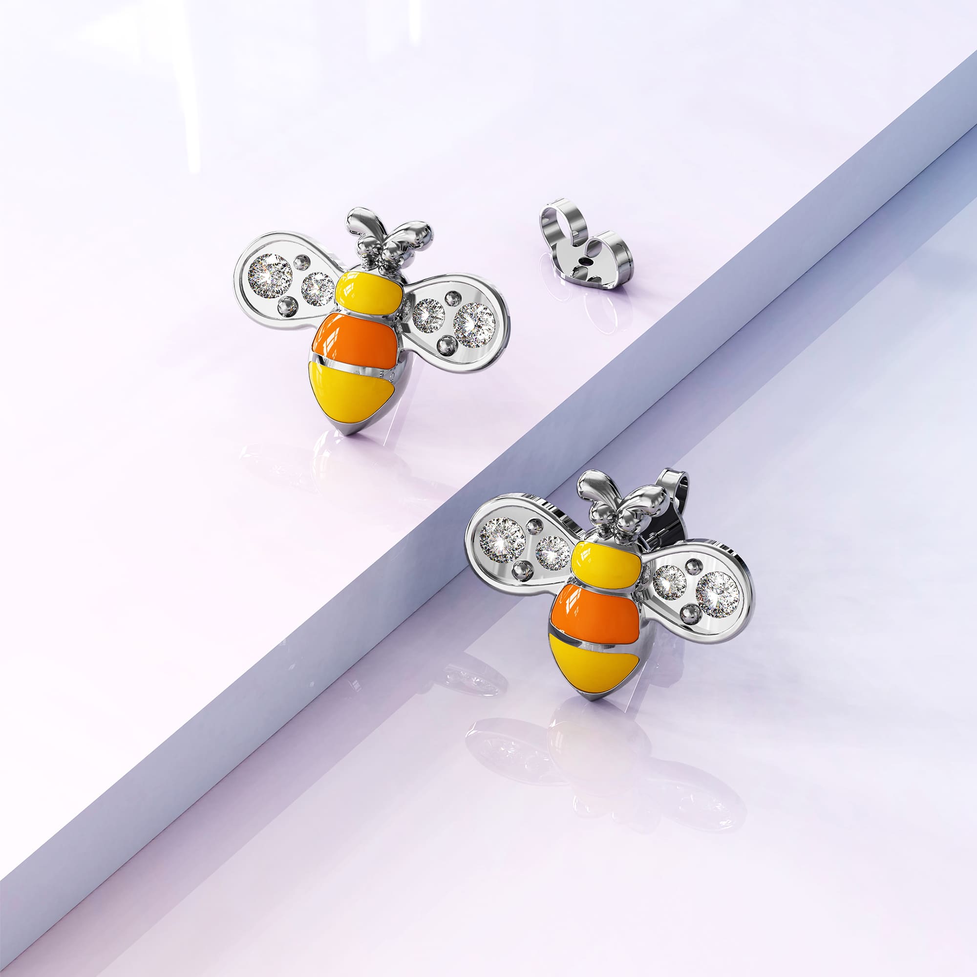 Bumblebee Crystal Earrings White Gold Layered Jewellery