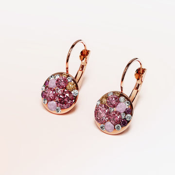 Clustered Austrian Crystals Leverback Earrings in Pinkish Red